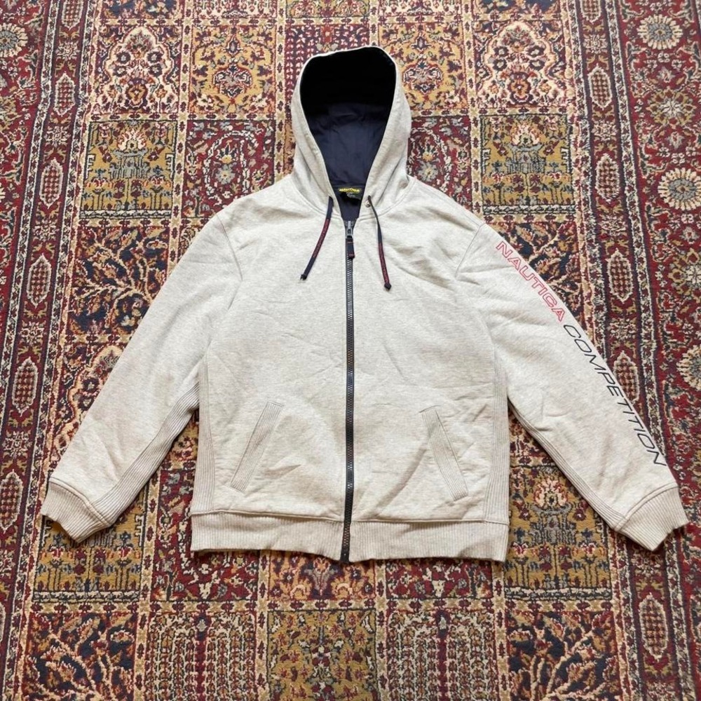 VTG 90s Nautica Competition reverse weave gusseted embroidered hoodie M USA Gray